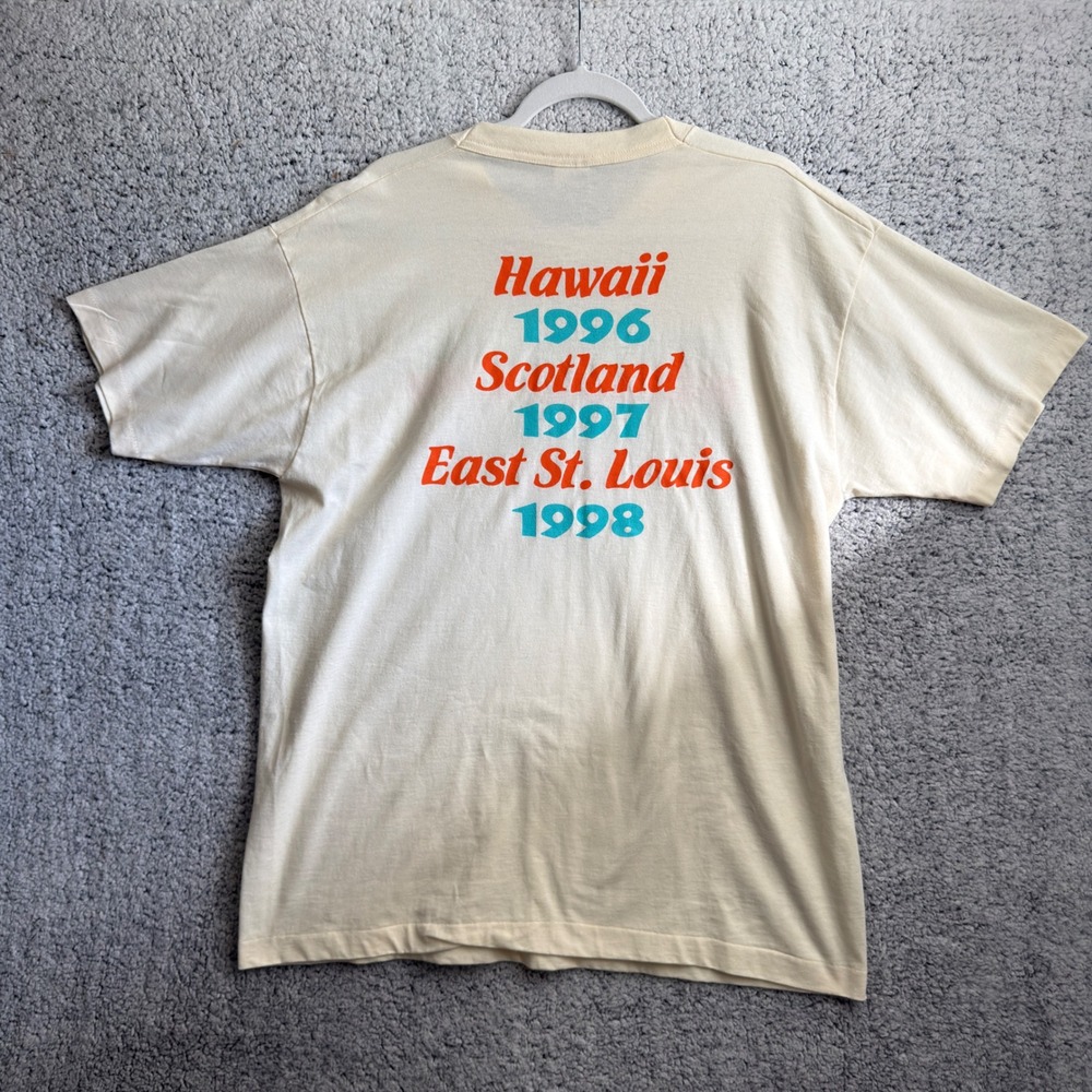 Vintage 90s Birthday Bash T Shirt Mens XL Cream Fruit of the Loom Single Stitch